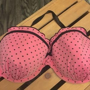 Pink and Black PolkaDot Bra with Removable Straps-42C
